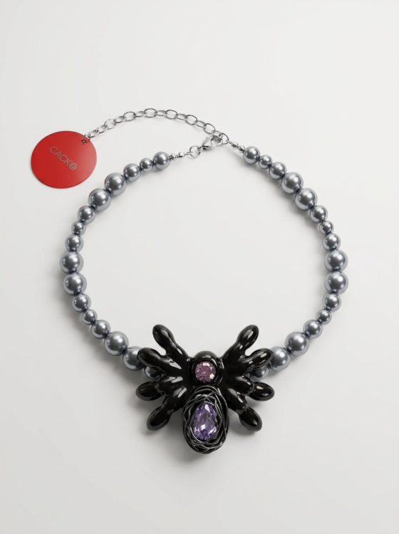 choker pająk, naszyjnik pająk, naszyjnik na Halloween, biżuteria Halloween, choker Halloween, biżuteria z pająkiem, naszyjnik z cyrkoniami, czarny choker, gothic jewellery, halloween jewellery, limitowana biżuteria Halloween, CACKO biżuteria.